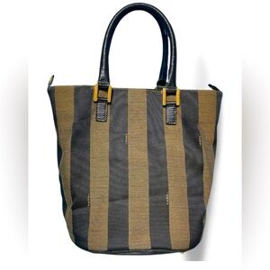 Fendi Vintage Pequin canvas fabric tote bag